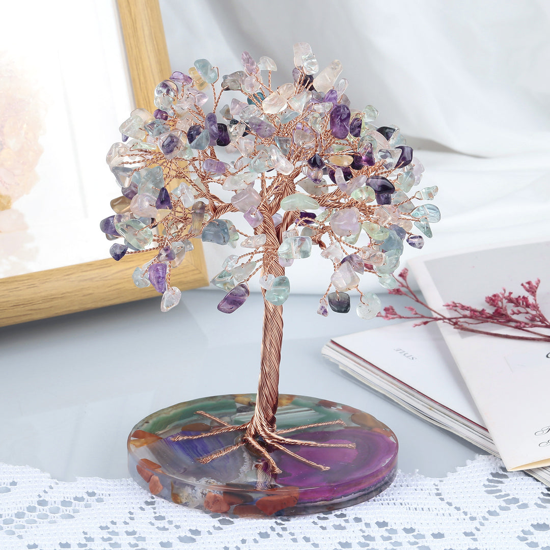 Base de pièce ronde en agate Olivenorma , cristal de guérison, arbre Feng Shui