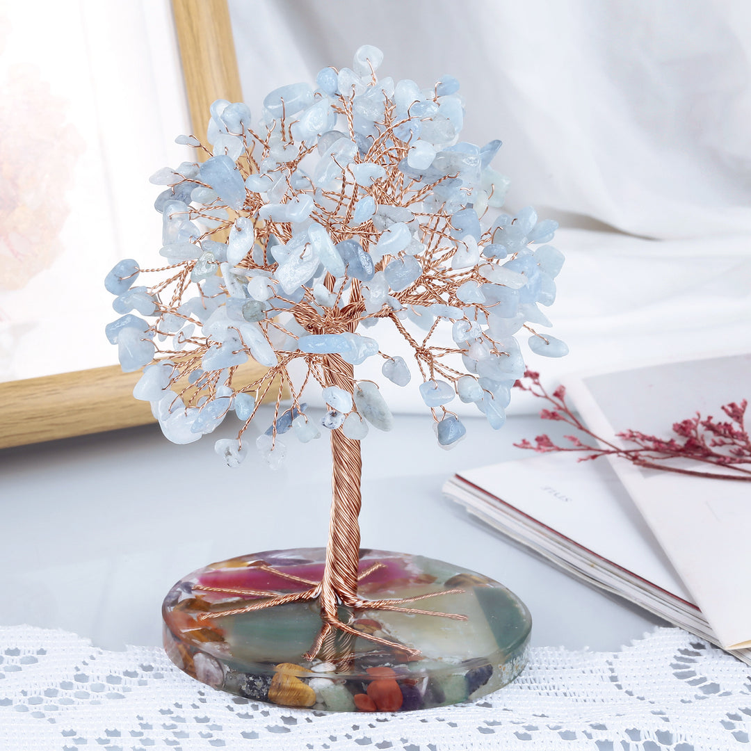 Base de pièce ronde en agate Olivenorma , cristal de guérison, arbre Feng Shui