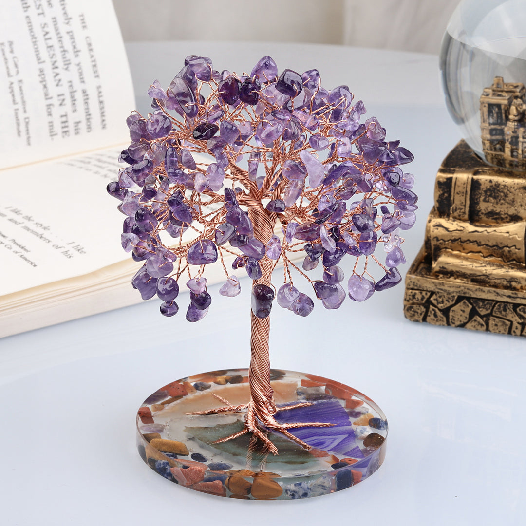 Base de pièce ronde en agate Olivenorma , cristal de guérison, arbre Feng Shui