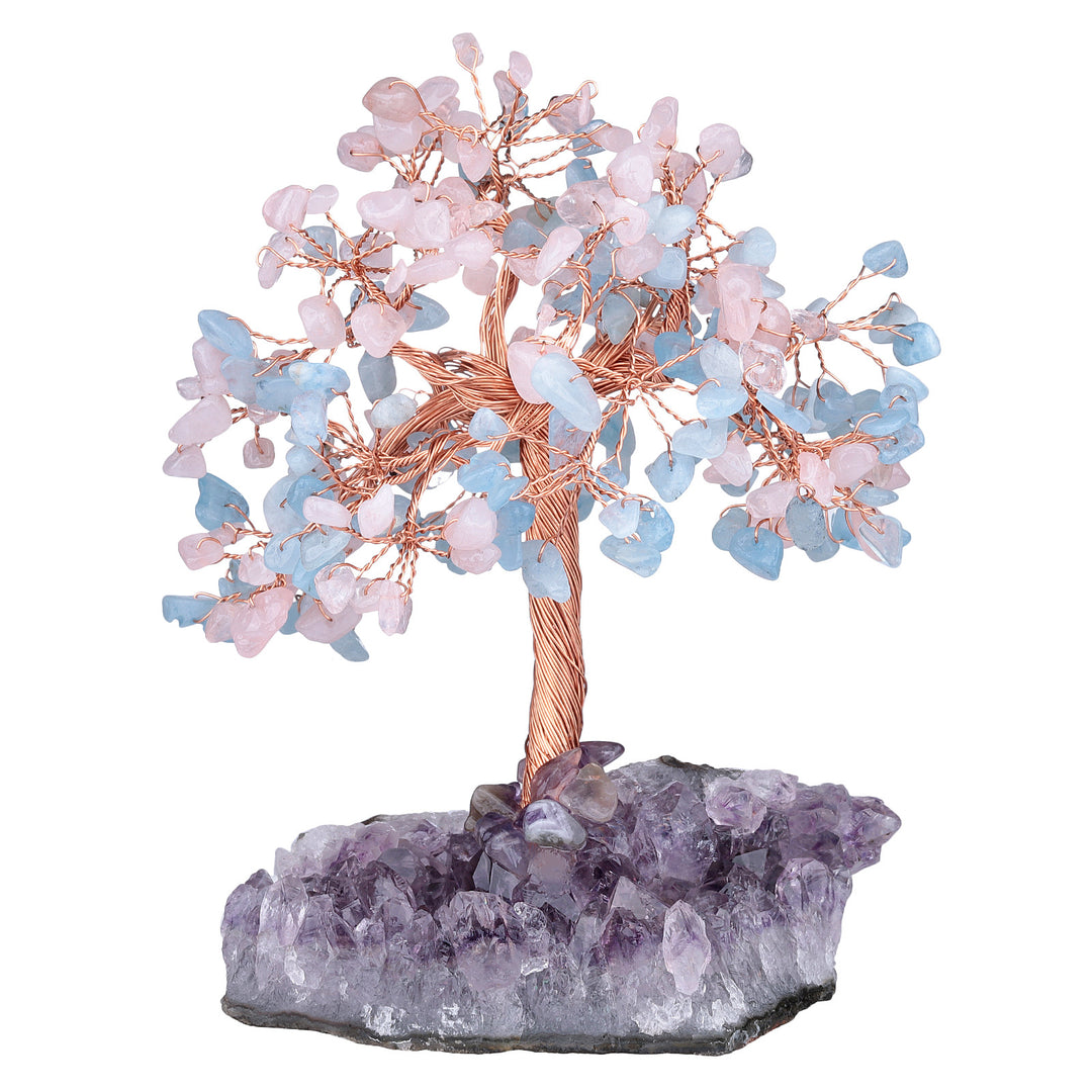 Arbre Feng Shui à base irrégulière avec fleur d'améthyste naturelle Olivenorma