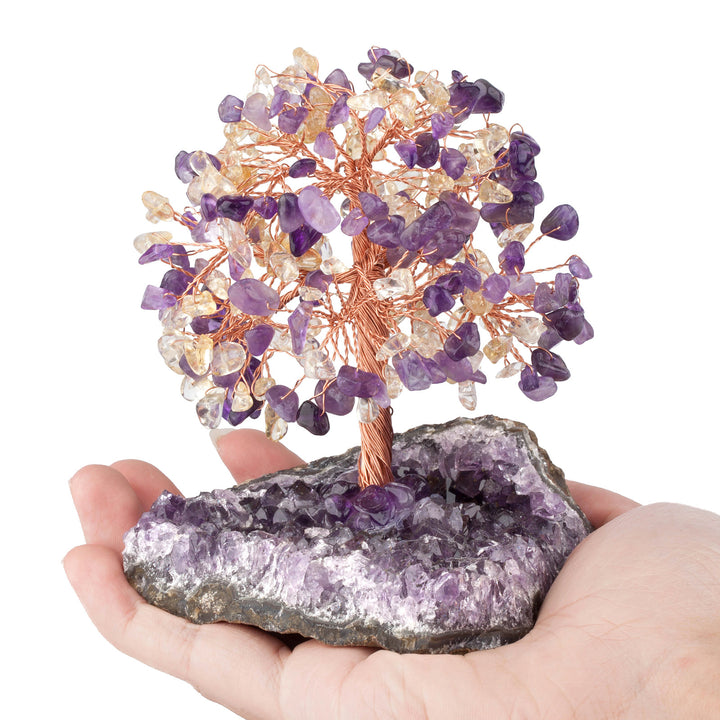 Arbre Feng Shui à base irrégulière avec fleur d'améthyste naturelle Olivenorma