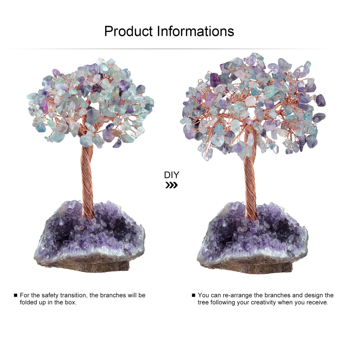 Arbre Feng Shui à base irrégulière avec fleur d'améthyste naturelle Olivenorma