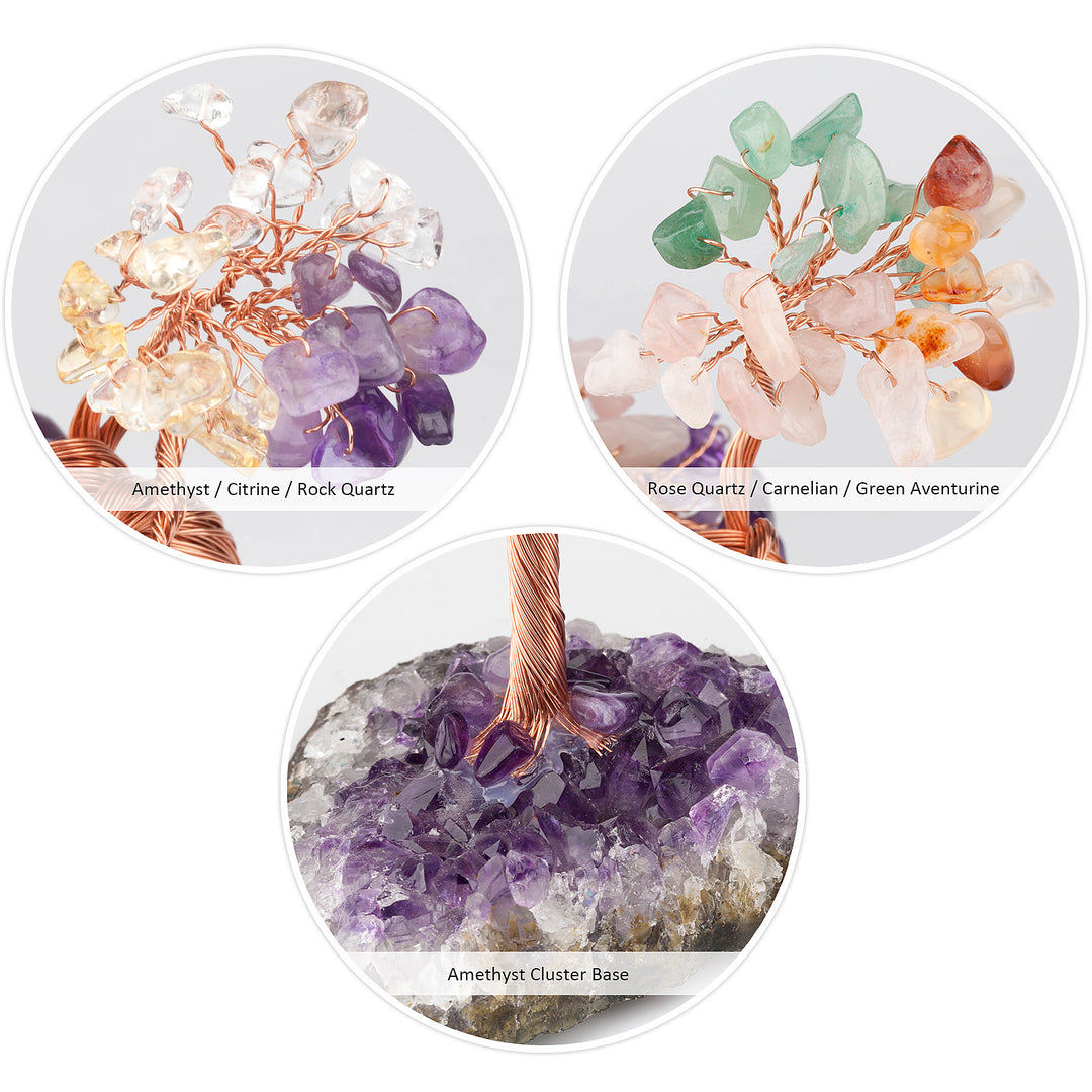 Arbre Feng Shui à base irrégulière avec fleur d'améthyste naturelle Olivenorma