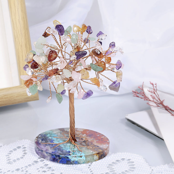 Arbre Feng Shui à base ronde en gravier pour chakras Olivenorma