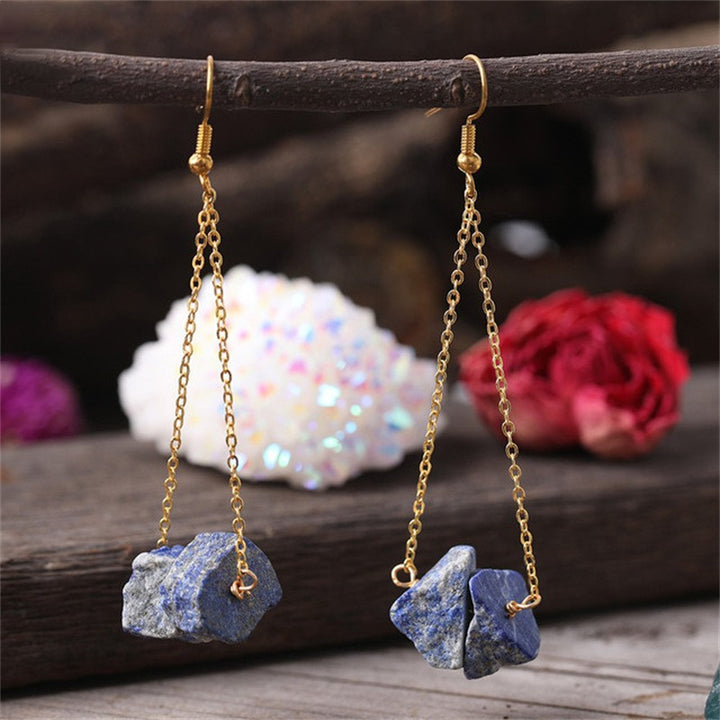 Boucles d'oreilles pendantes en chaîne dorée avec gravier de quartz naturel Olivenorma