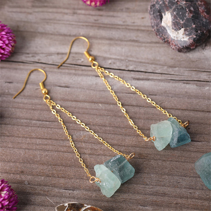 Boucles d'oreilles pendantes en chaîne dorée avec gravier de quartz naturel Olivenorma