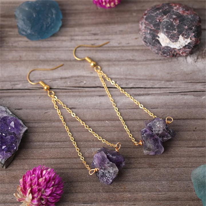 Boucles d'oreilles pendantes en chaîne dorée avec gravier de quartz naturel Olivenorma