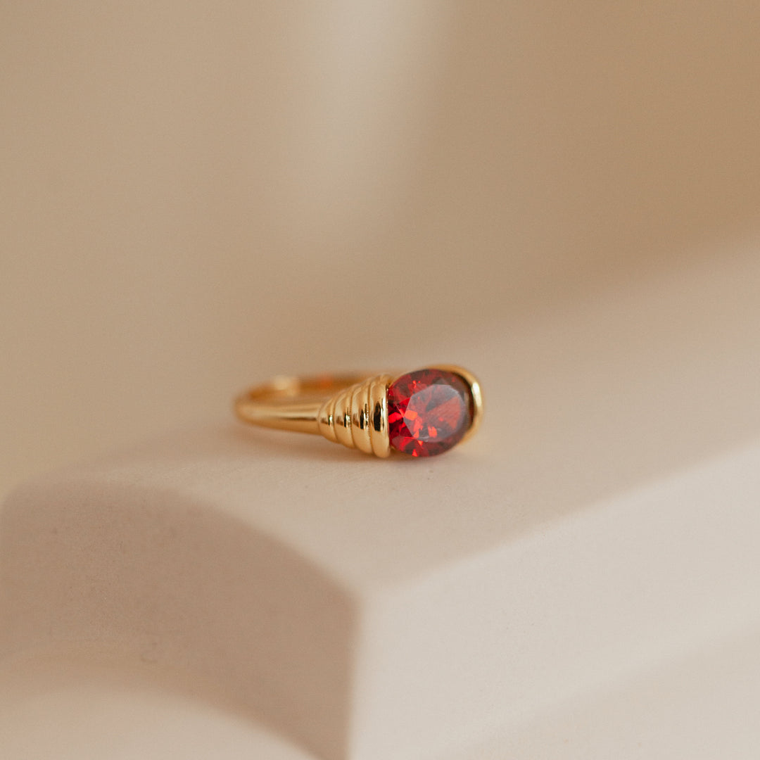 Bague en acier inoxydable avec pierre précieuse en quartz rubis Olivenorma