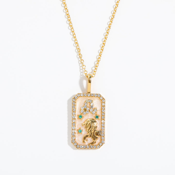 Collier avec carte de tarot et zircon du zodiaque Olivenorma