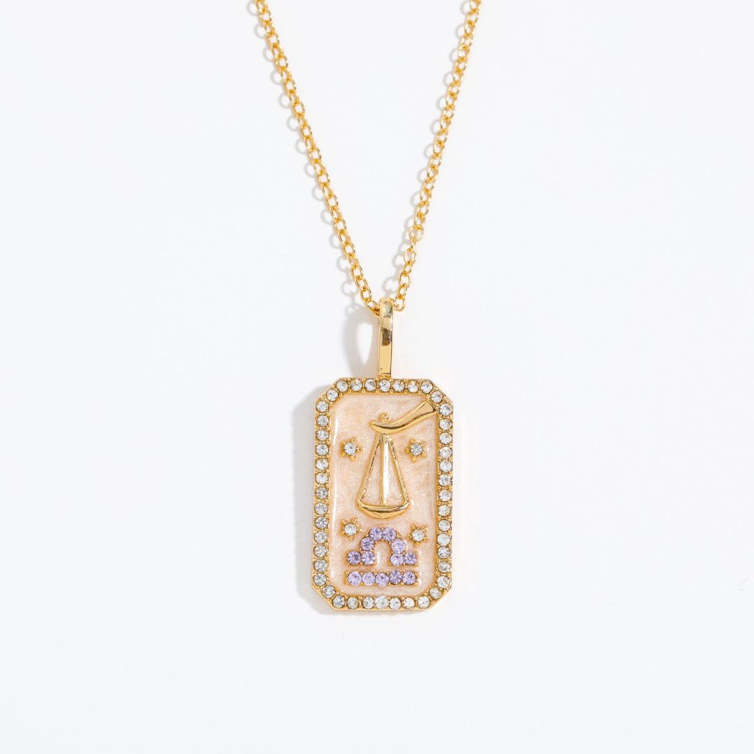 Collier avec carte de tarot et zircon du zodiaque Olivenorma