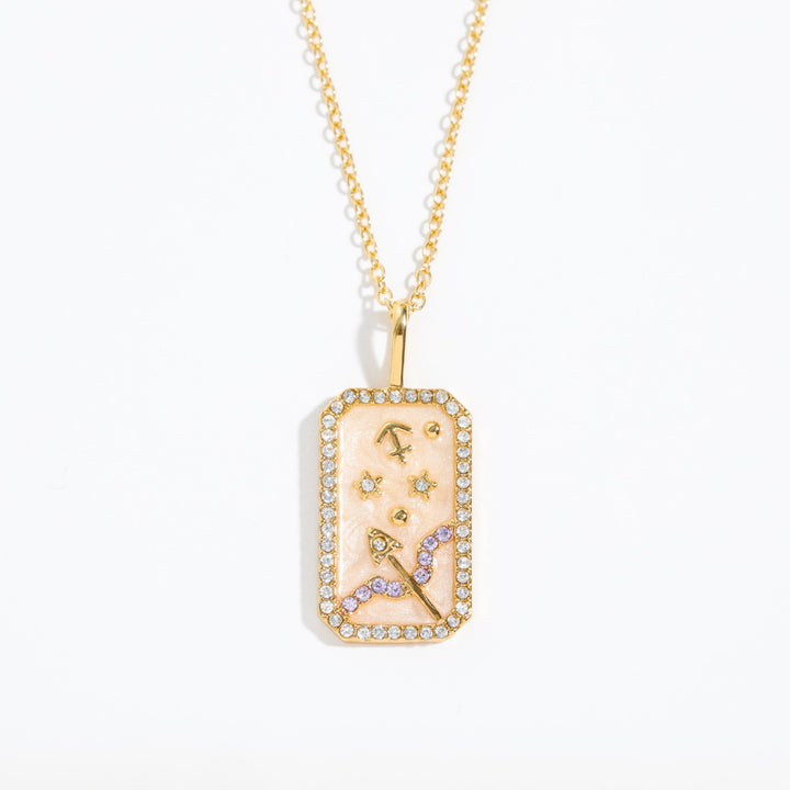 Collier avec carte de tarot et zircon du zodiaque Olivenorma