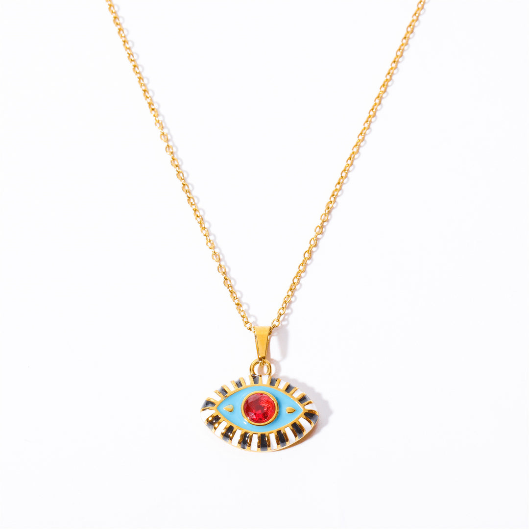 Collier en acier titane et zircon coloré Olivenorma contre le mauvais œil