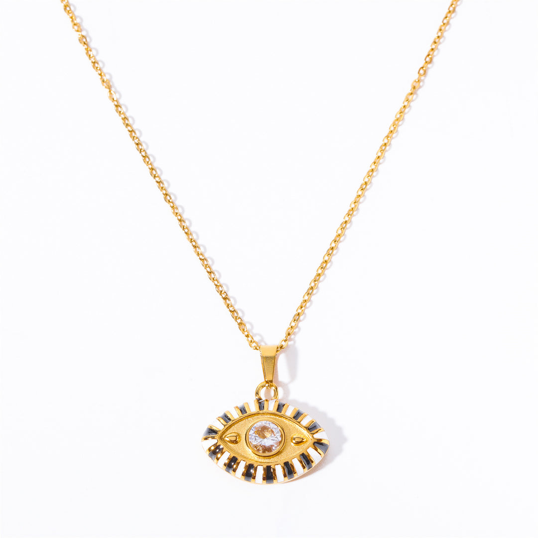 Collier en acier titane et zircon coloré Olivenorma contre le mauvais œil