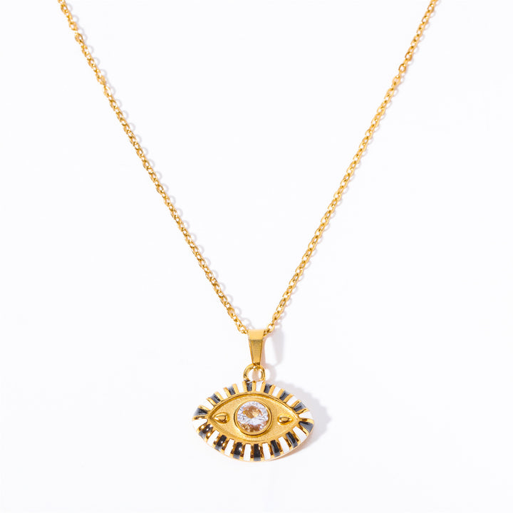 Collier en acier titane et zircon coloré Olivenorma contre le mauvais œil