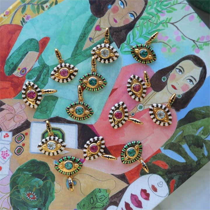 Collier en acier titane et zircon coloré Olivenorma contre le mauvais œil