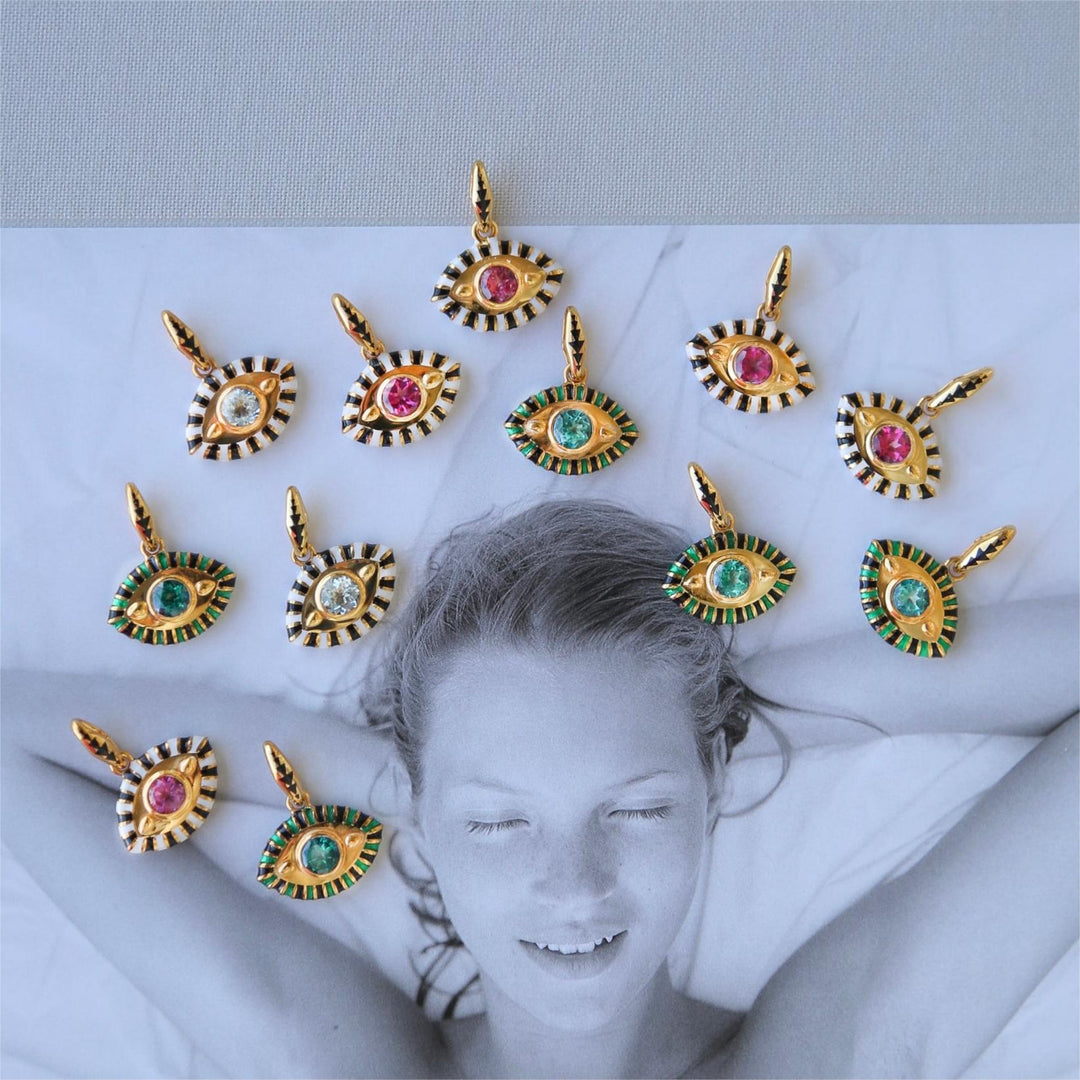 Collier en acier titane et zircon coloré Olivenorma contre le mauvais œil