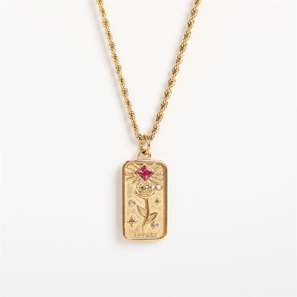 Collier de cartes de tarot carrées en acier titane Olivenorma