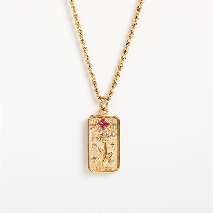 Collier de cartes de tarot carrées en acier titane Olivenorma