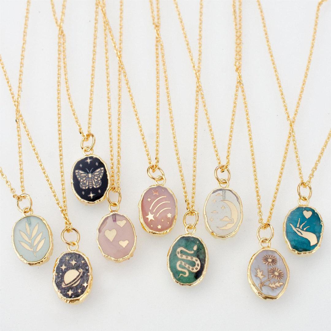 Collier en pierre naturelle avec papillon, étoile et lune Olivenorma