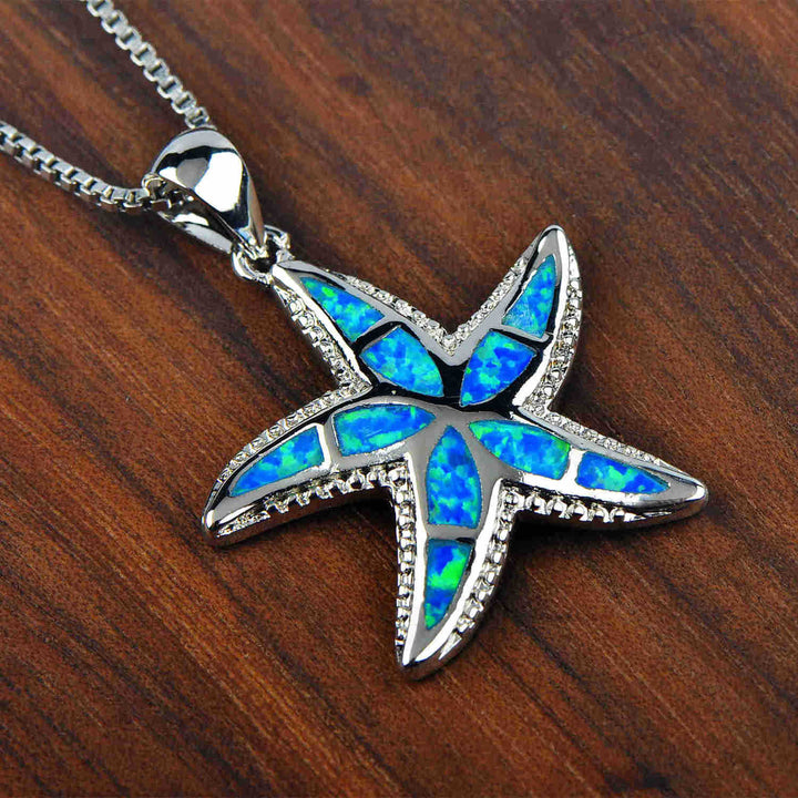 Collier pendentif étoile de mer en opale bleu blanc Olivenorma