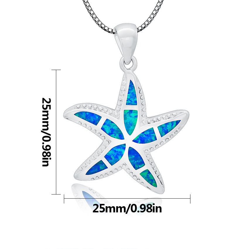 Collier pendentif étoile de mer en opale bleu blanc Olivenorma