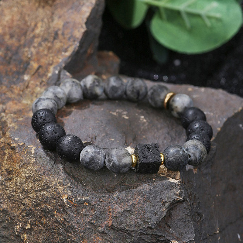 Bracelet en pierre volcanique carrée noire givrée Olivenorma