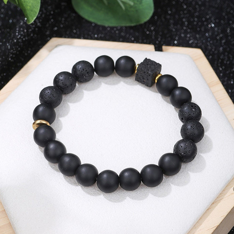 Bracelet en pierre volcanique carrée noire givrée Olivenorma