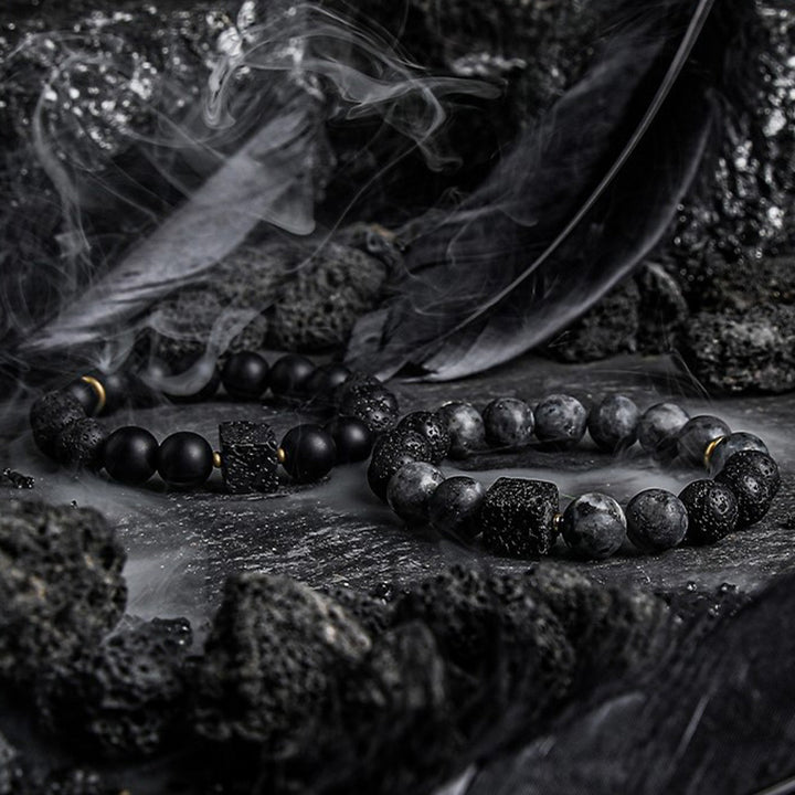 Bracelet en pierre volcanique carrée noire givrée Olivenorma