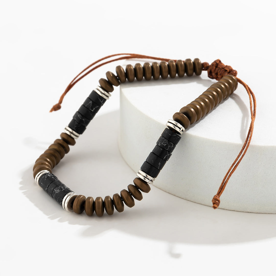 Bracelet à cordon tressé en perles d'hématite turquoise pour homme Olivenorma