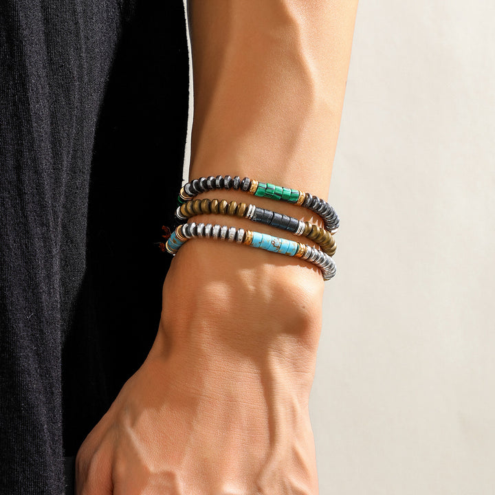 Bracelet à cordon tressé en perles d'hématite turquoise pour homme Olivenorma