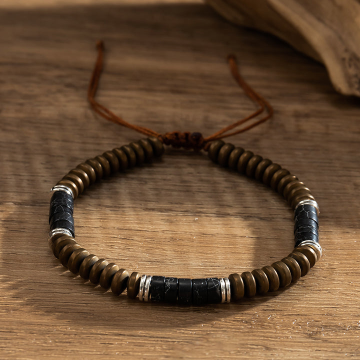 Bracelet à cordon tressé en perles d'hématite turquoise pour homme Olivenorma