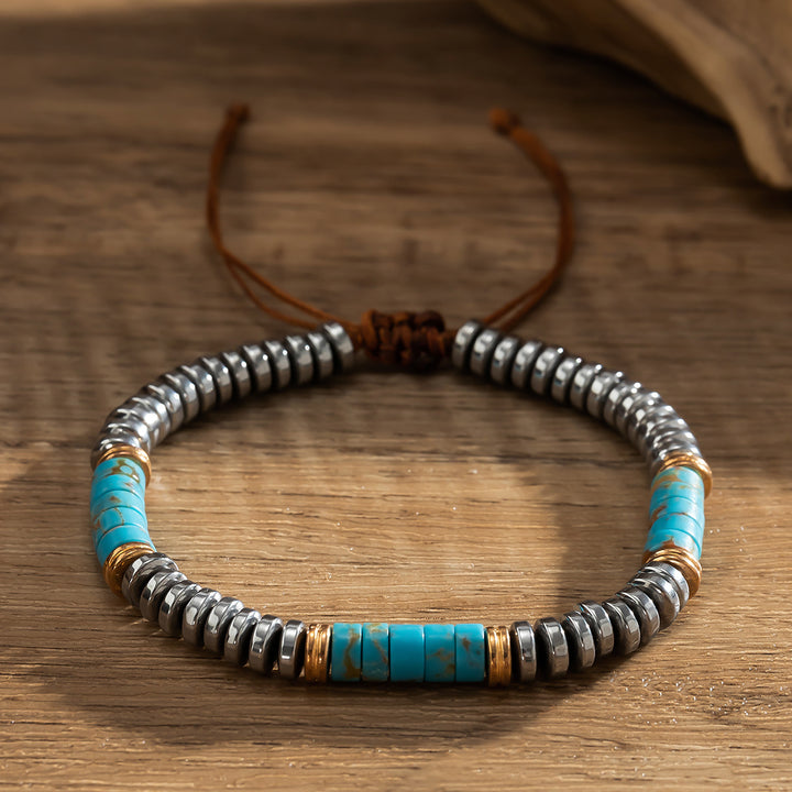 Bracelet à cordon tressé en perles d'hématite turquoise pour homme Olivenorma