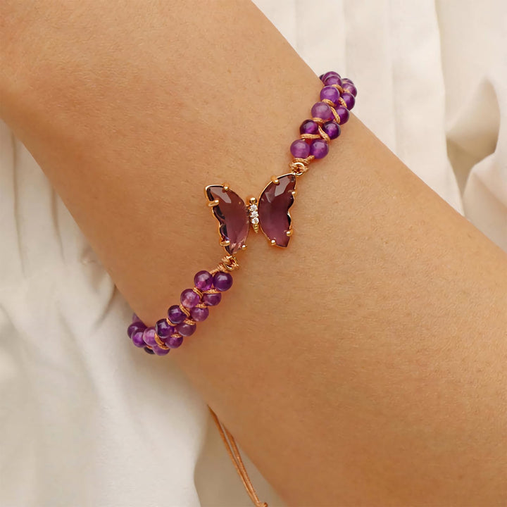 Bracelet en corde tressée ajustable avec papillon en cristal de guérison Olivenorma