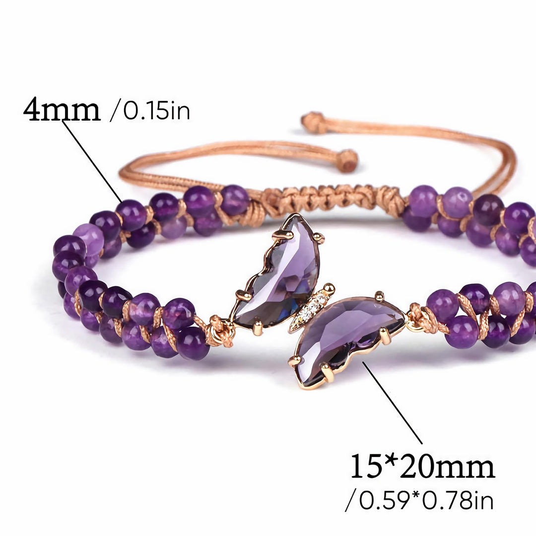 Bracelet en corde tressée ajustable avec papillon en cristal de guérison Olivenorma