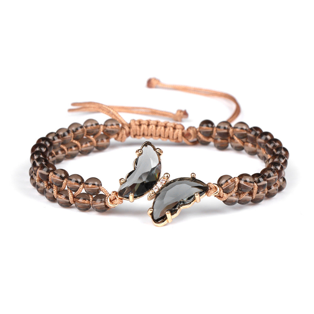 Bracelet en corde tressée ajustable avec papillon en cristal de guérison Olivenorma