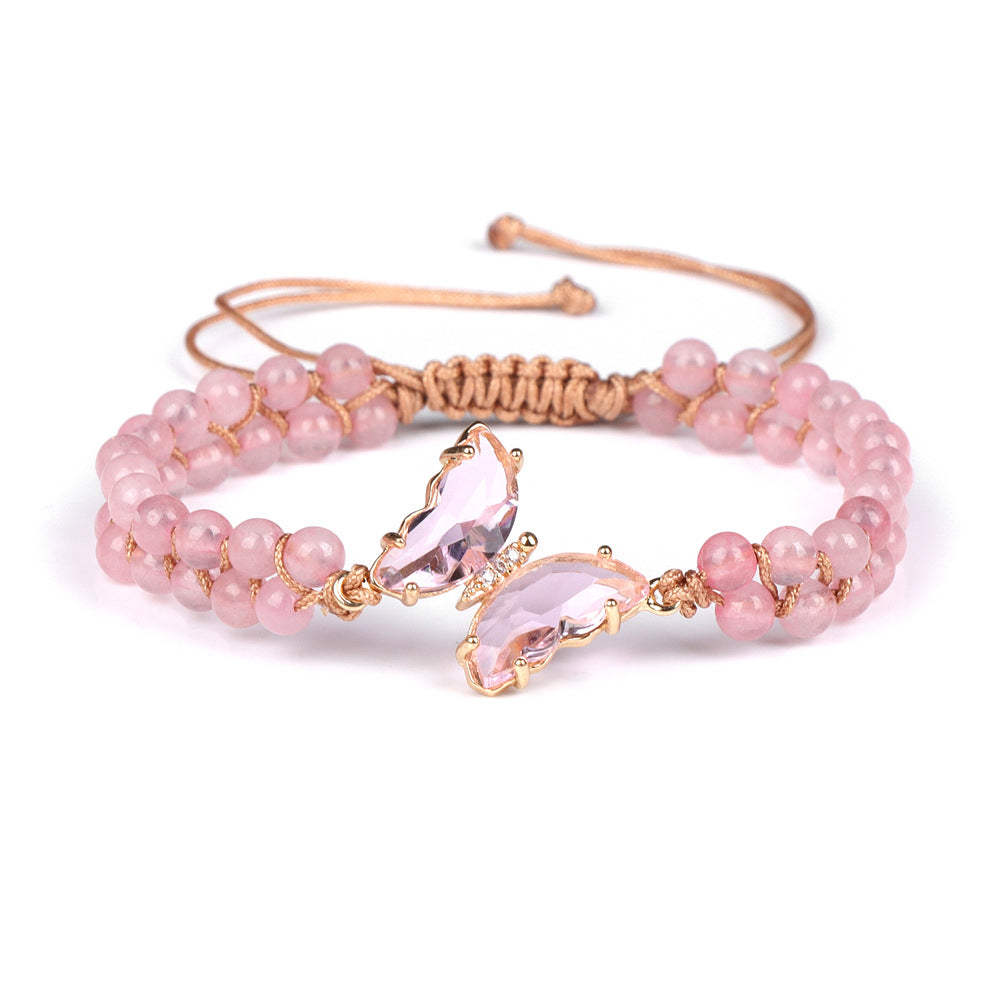 Bracelet en corde tressée ajustable avec papillon en cristal de guérison Olivenorma