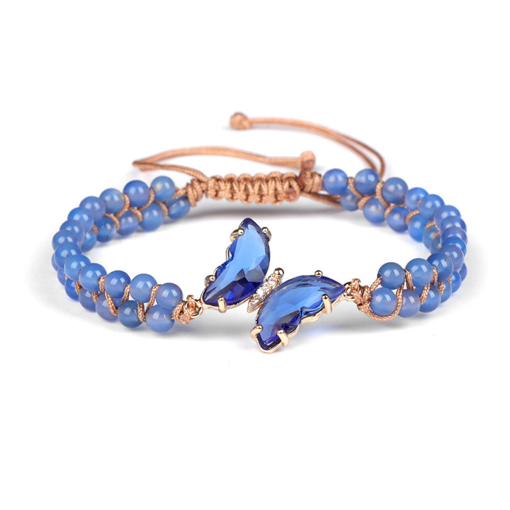 Bracelet en corde tressée ajustable avec papillon en cristal de guérison Olivenorma