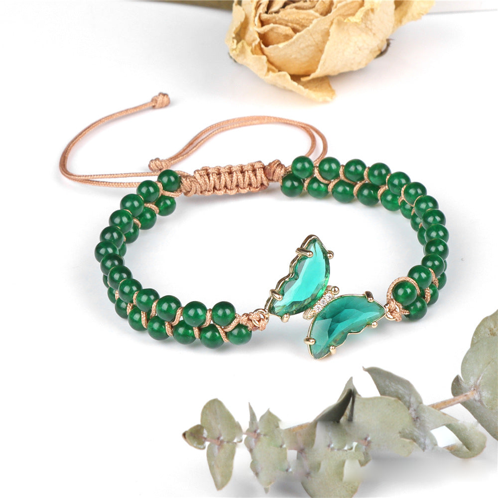 Bracelet en corde tressée ajustable avec papillon en cristal de guérison Olivenorma