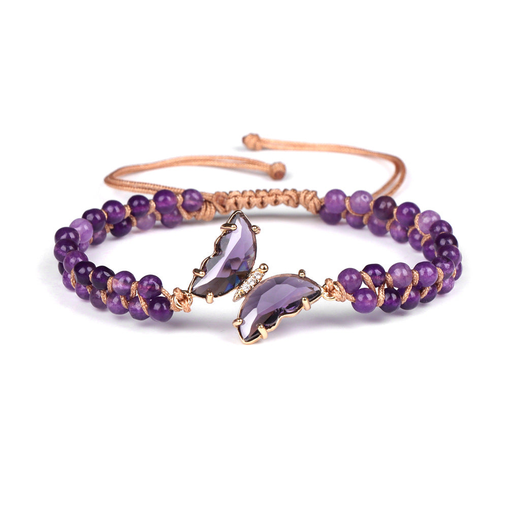 Bracelet en corde tressée ajustable avec papillon en cristal de guérison Olivenorma