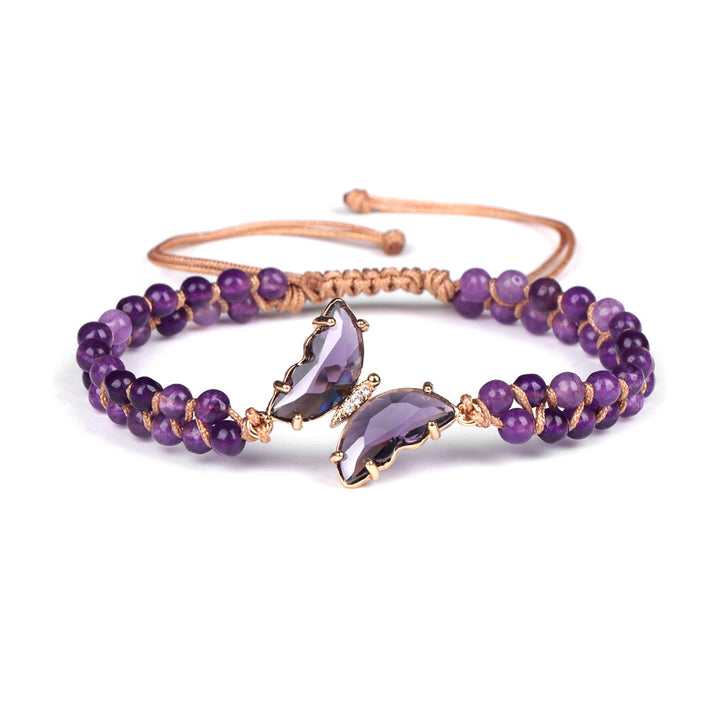 Bracelet en corde tressée ajustable avec papillon en cristal de guérison Olivenorma