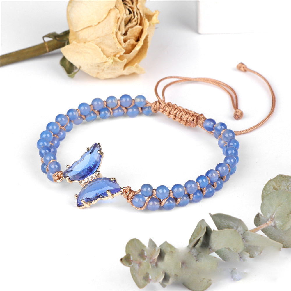 Bracelet en corde tressée ajustable avec papillon en cristal de guérison Olivenorma