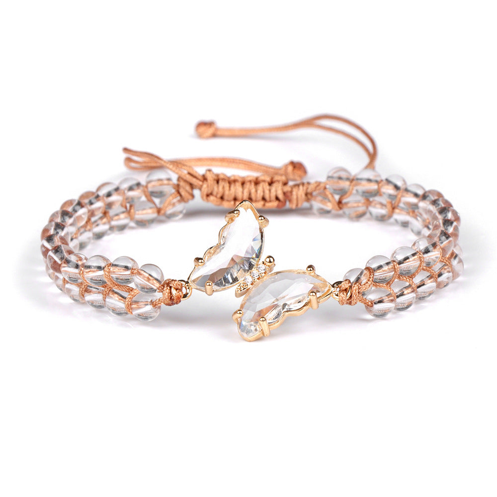 Bracelet en corde tressée ajustable avec papillon en cristal de guérison Olivenorma