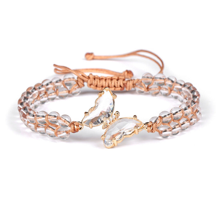 Bracelet en corde tressée ajustable avec papillon en cristal de guérison Olivenorma