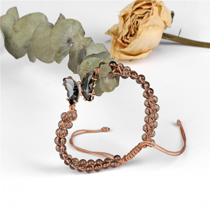 Bracelet en corde tressée ajustable avec papillon en cristal de guérison Olivenorma