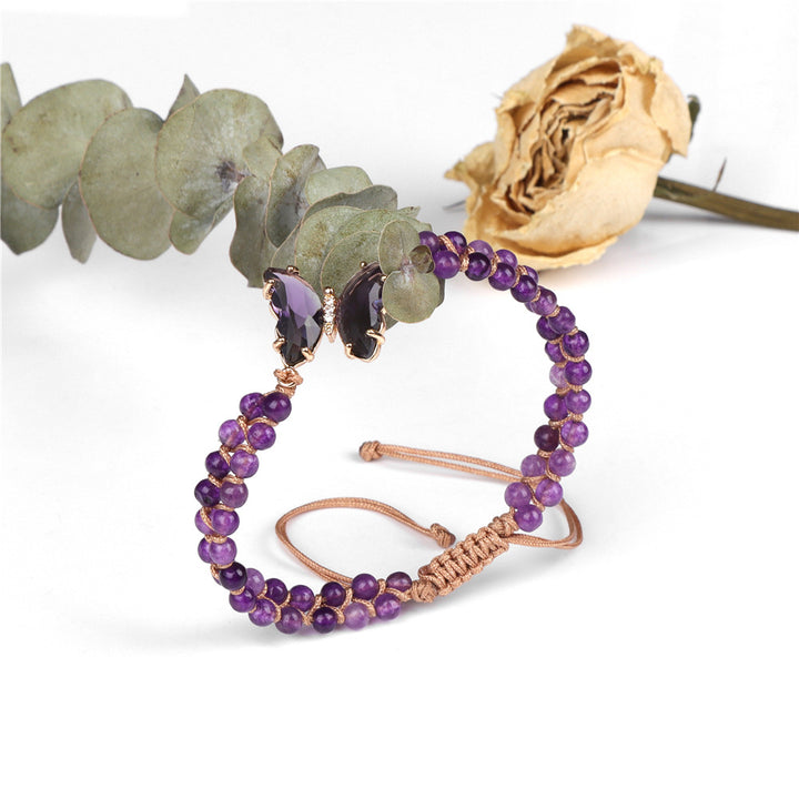 Bracelet en corde tressée ajustable avec papillon en cristal de guérison Olivenorma