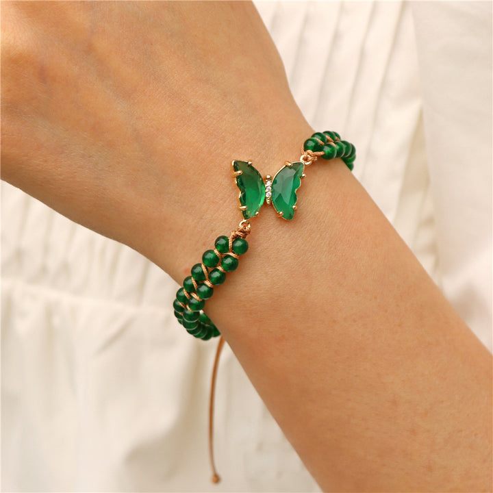 Bracelet en corde tressée ajustable avec papillon en cristal de guérison Olivenorma
