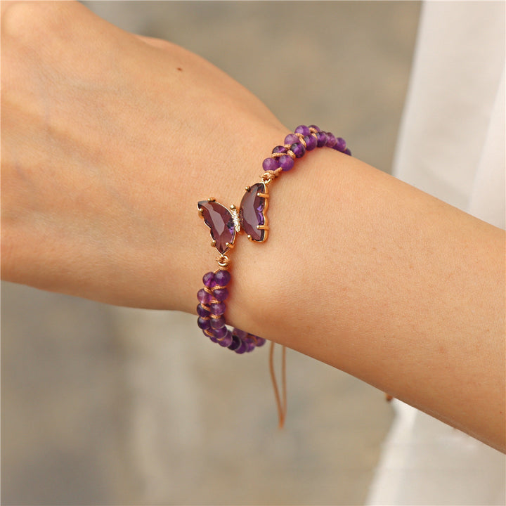 Bracelet en corde tressée ajustable avec papillon en cristal de guérison Olivenorma