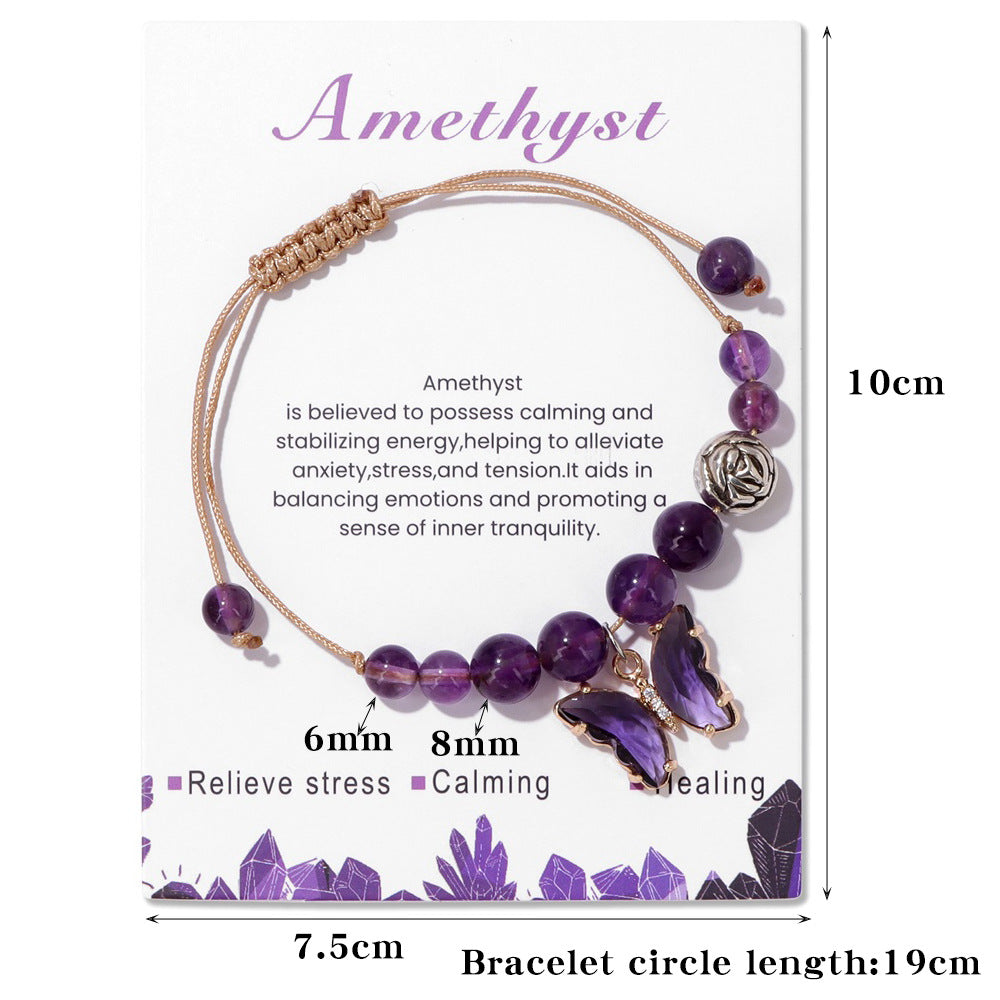 Bracelet à cordon avec pendentif papillon en pierre naturelle Olivenorma