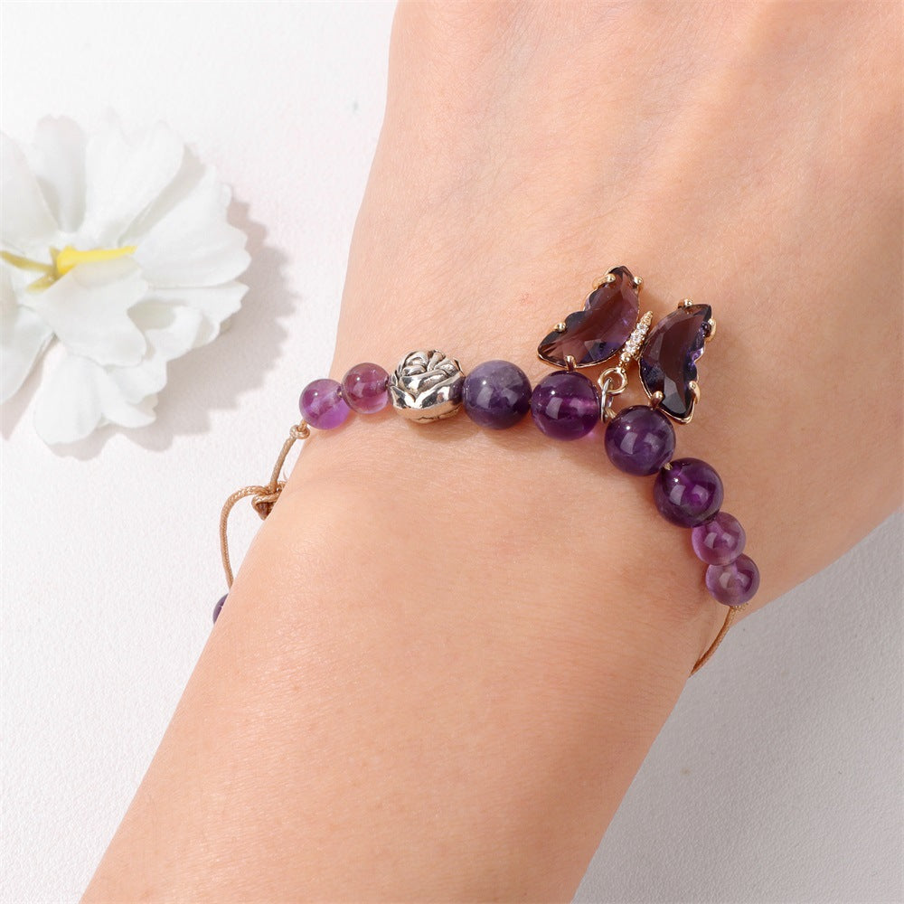 Bracelet à cordon avec pendentif papillon en pierre naturelle Olivenorma