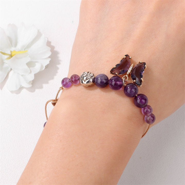 Bracelet à cordon avec pendentif papillon en pierre naturelle Olivenorma